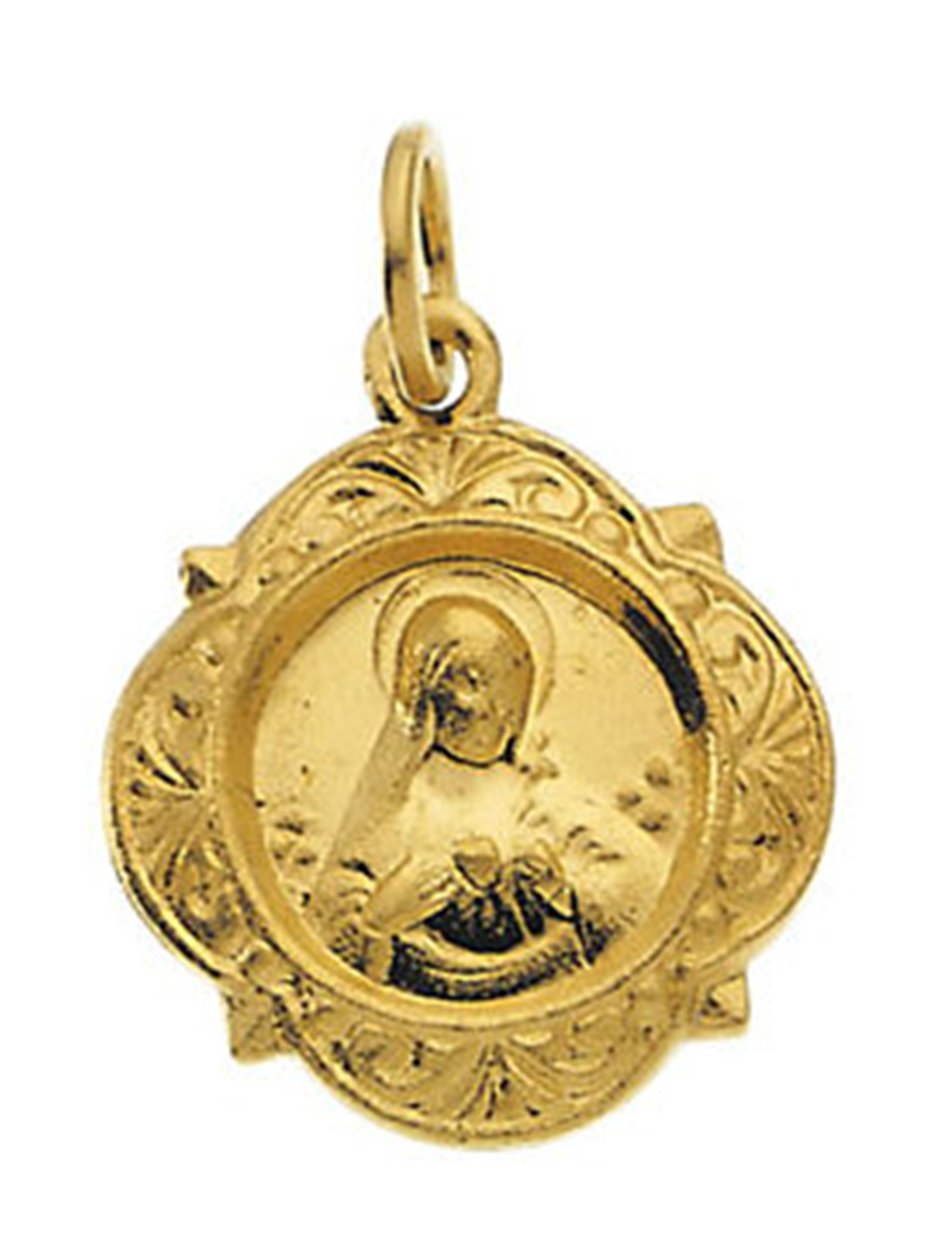 14k Yellow Gold Immaculate Heart of Mary Medal (12x9 MM)
