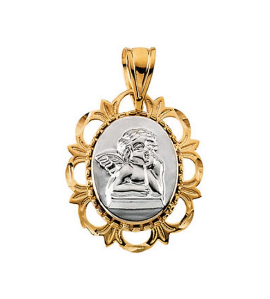 14k White and Yellow Gold Raphael Medal Pendant (19.25x16 MM).