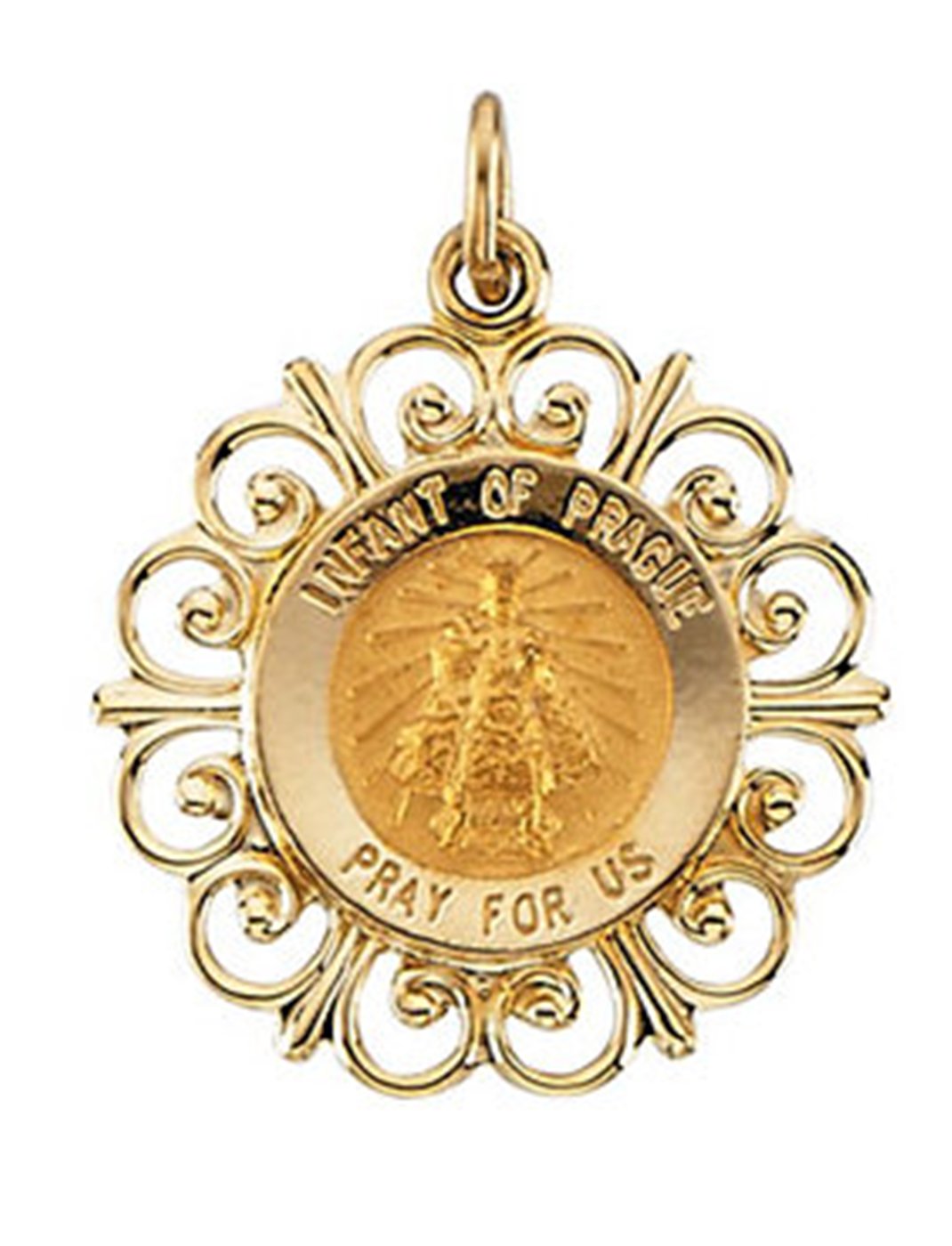14k Yellow Gold Infant of Prague Medal (18.5 MM)