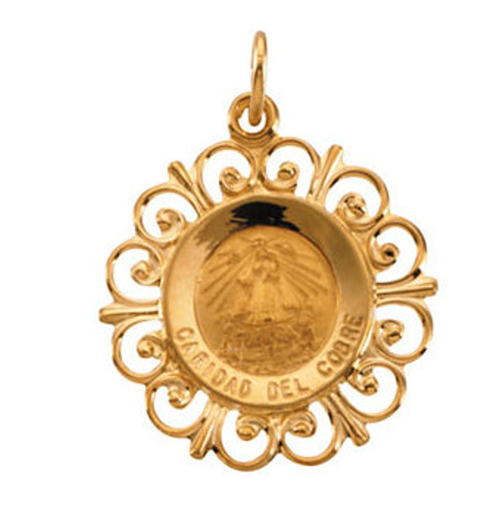14k Yellow Gold Caridad Del Cobre Medal (18.5 MM).
