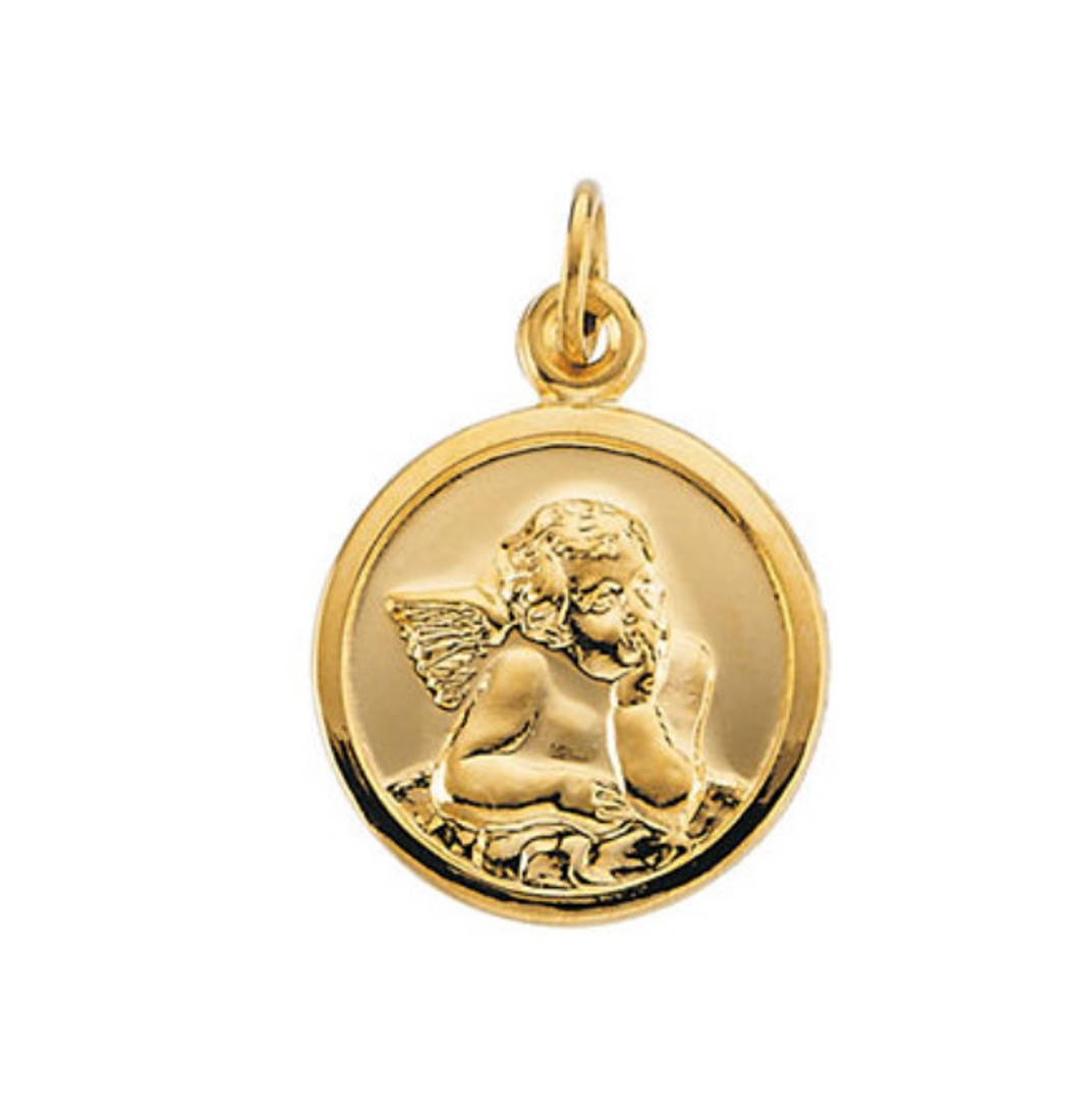 14k Yellow Gold Guardian Angel Medal (14.25 MM).