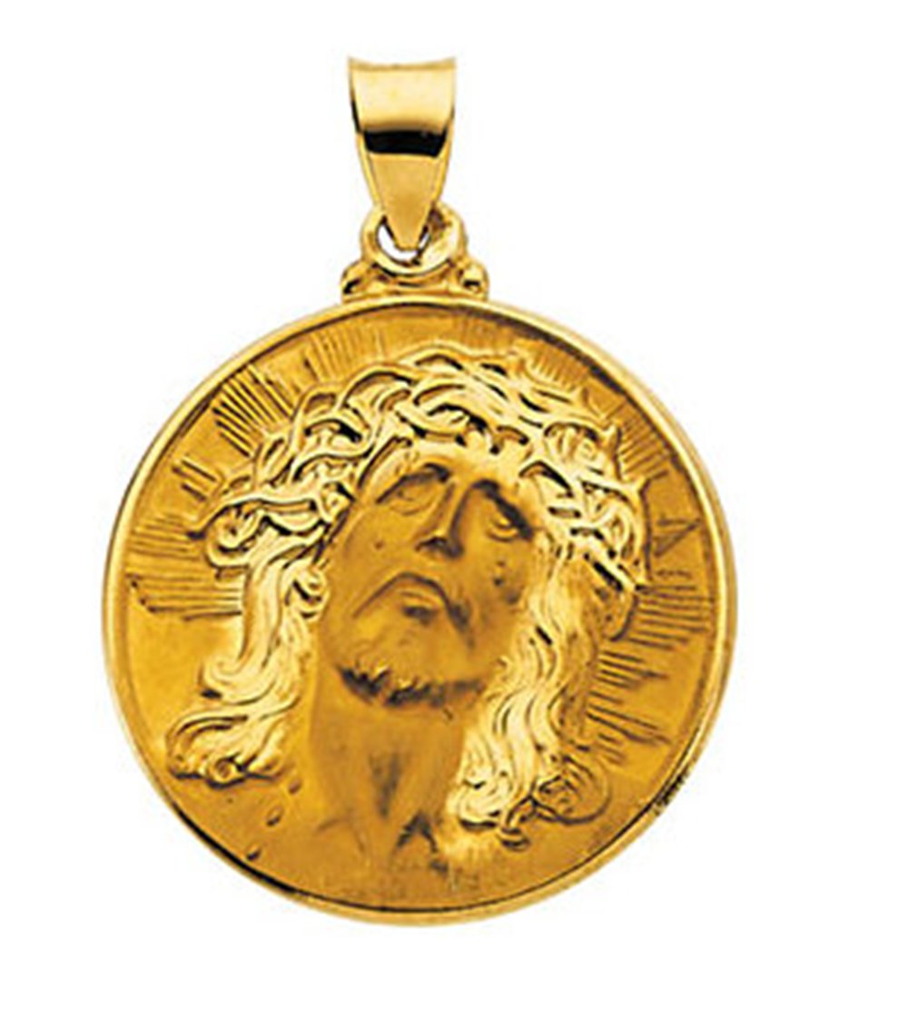 14k Yellow Gold Hollow Face of Jesus (Ecce Homo) Pendant (23.25x23.5 MM).
