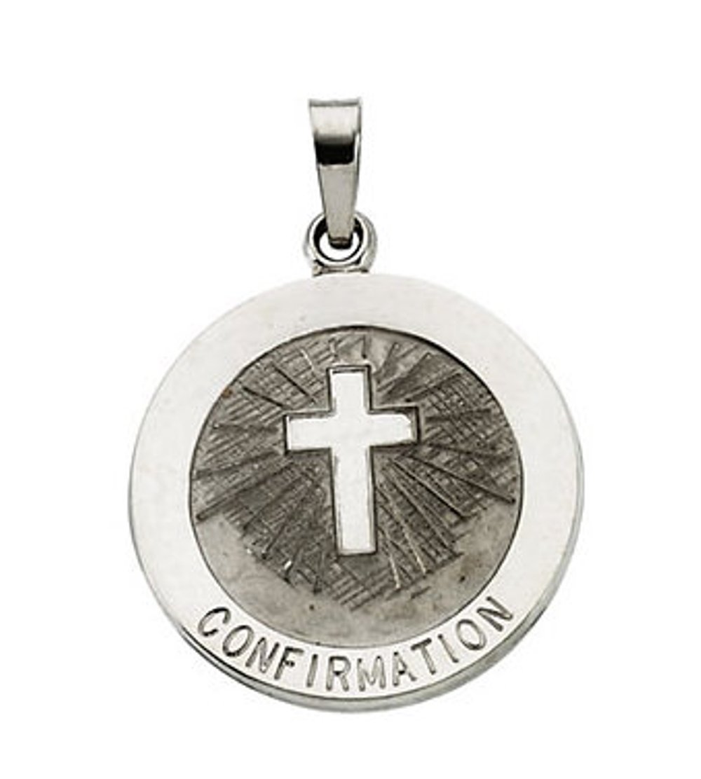14k White Gold Confirmation Medal with Cross (12 MM).