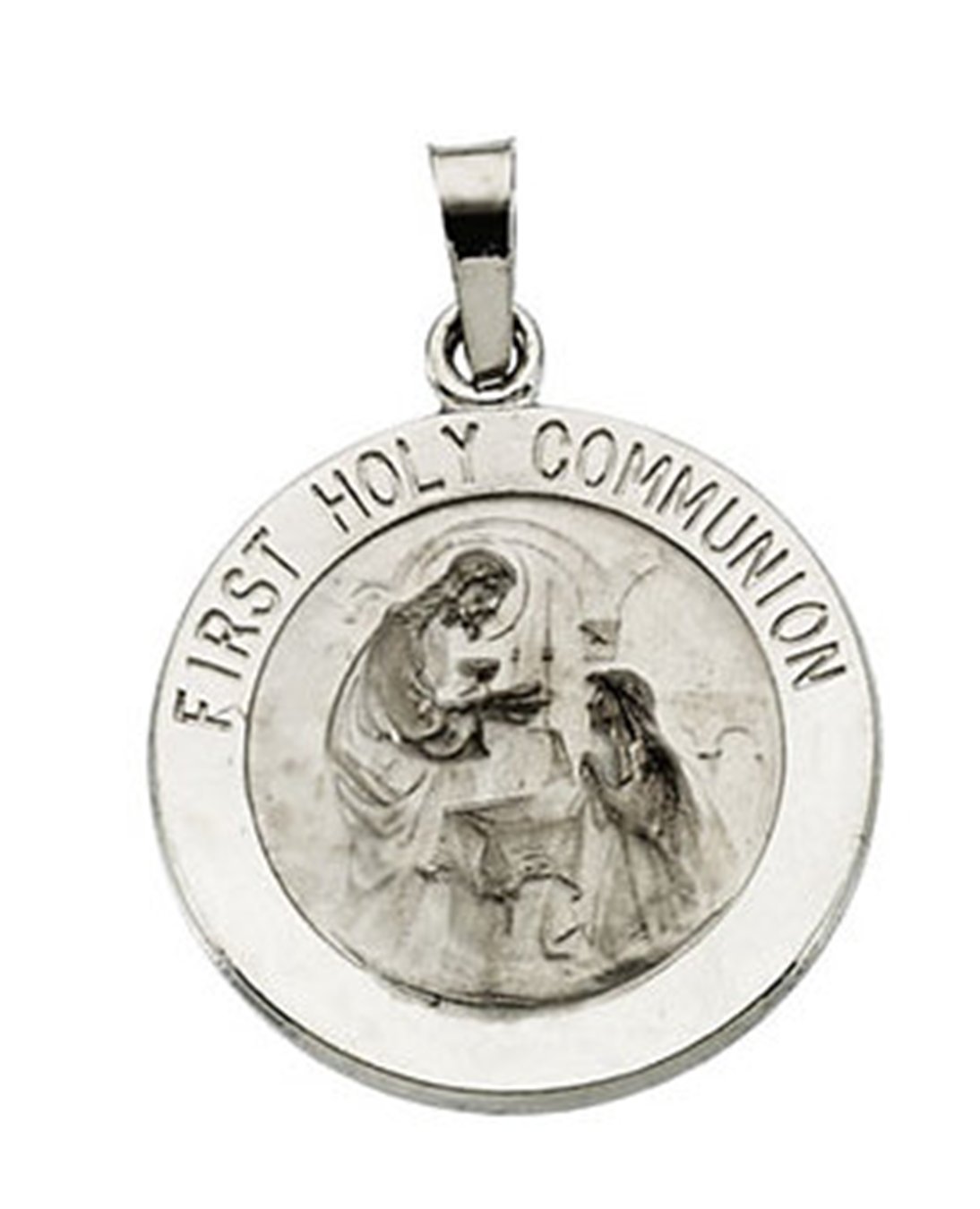 14k White Gold First Communion Medal (12 MM)