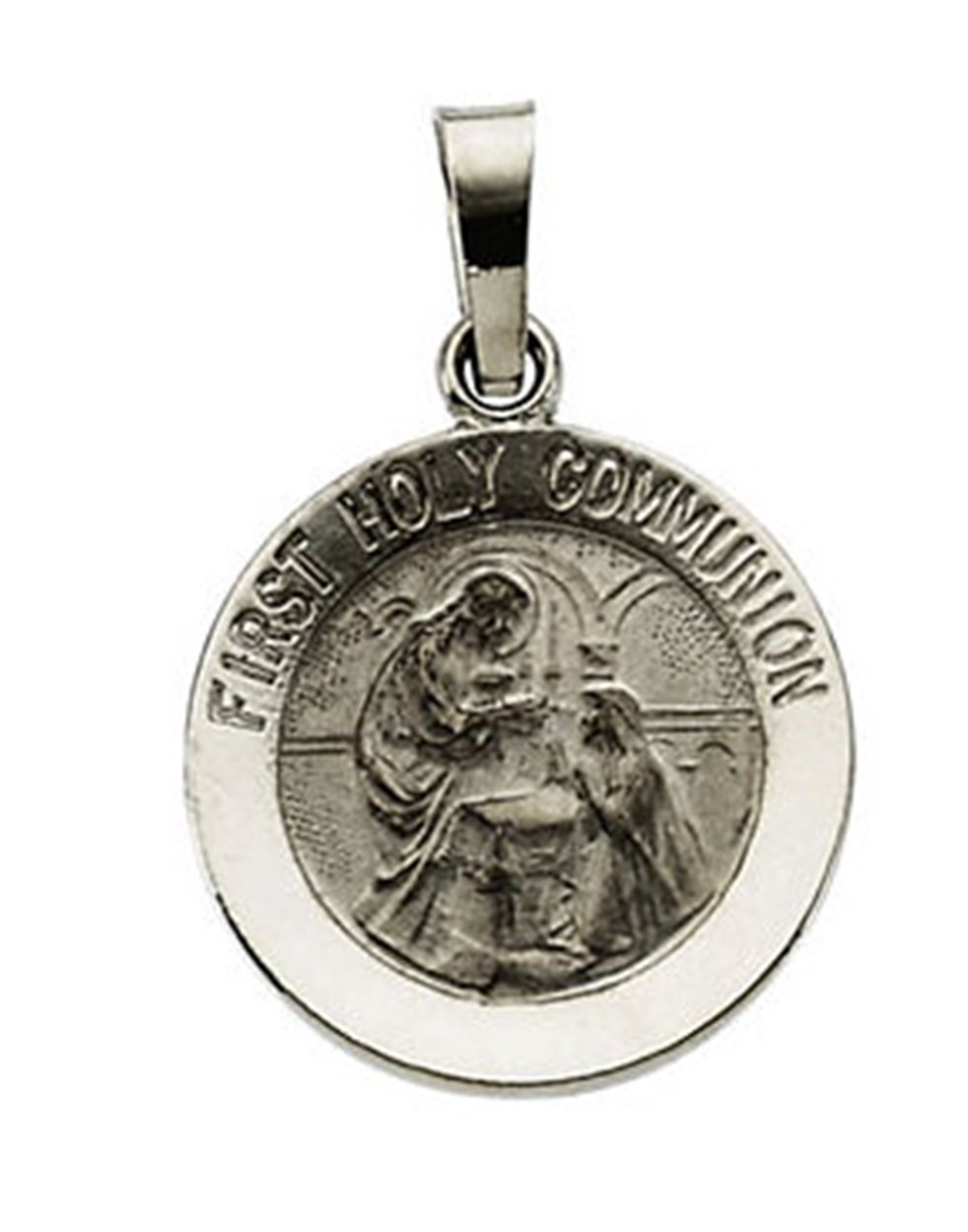 14k White Gold First Communion Medal (15 MM)