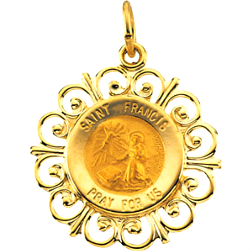 St. Francis of Assisi Medal with filigree frame.