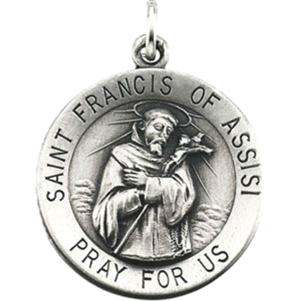 St. Francis of Assisi in 14k White Gold or Sterling Silver.