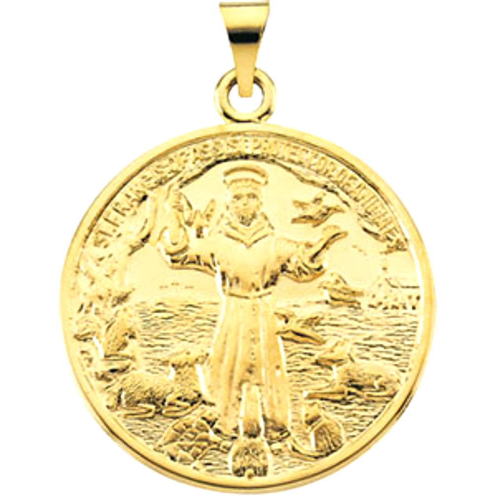 St. Francis of Asissi Medal in 14k Yellow Gold.