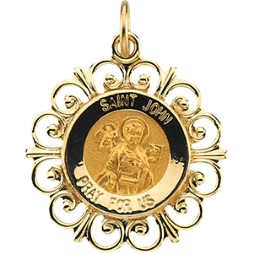 St. John the Evangelist Yellow Gold Round Pendant.