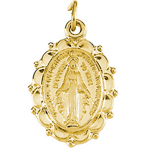 Immaculate Conception or Miraculous Medal yellow gold filled necklace is 18 inches in length.