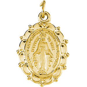 Immaculate Conception or Miraculous Medal yellow gold filled necklace is 18 inches in length.