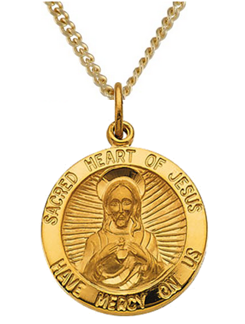 Yellow Gold Filled Sacred Heart of Jesus Necklace, 24 inches.