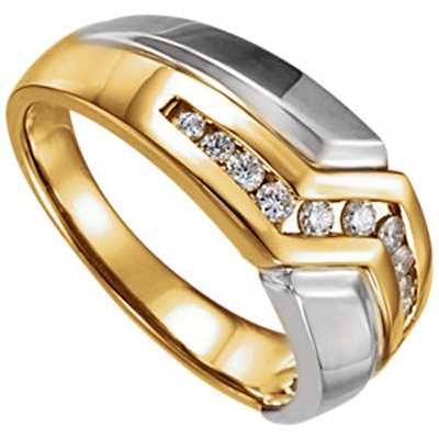 14k white and yellow gold 10-stone diamond band for men.