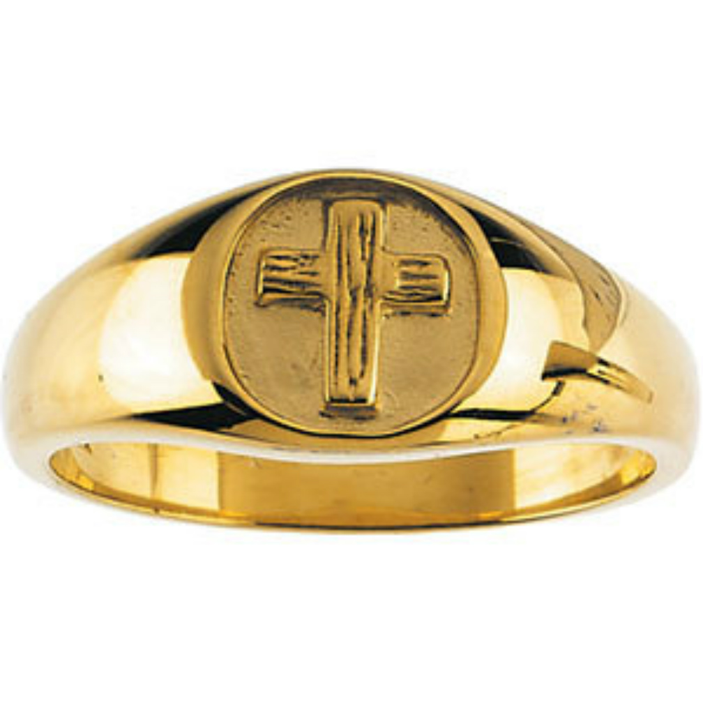 Men's 14k Yellow Gold Rugged Cross Ring, Chastity Ring. 