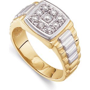 2-Tone 14k Yellow and White Gold 9-Stone Diamond Ring.