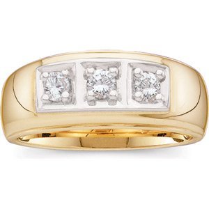 Two-Tone 3-Stone Diamond 14k Yellow Gold Band, with Rhodium Plated 14k White Gold Diamond Setting. 