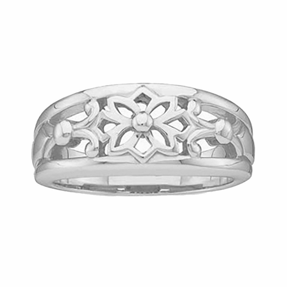 Open-Cut Flower Band, 5.75mm 10k White Gold