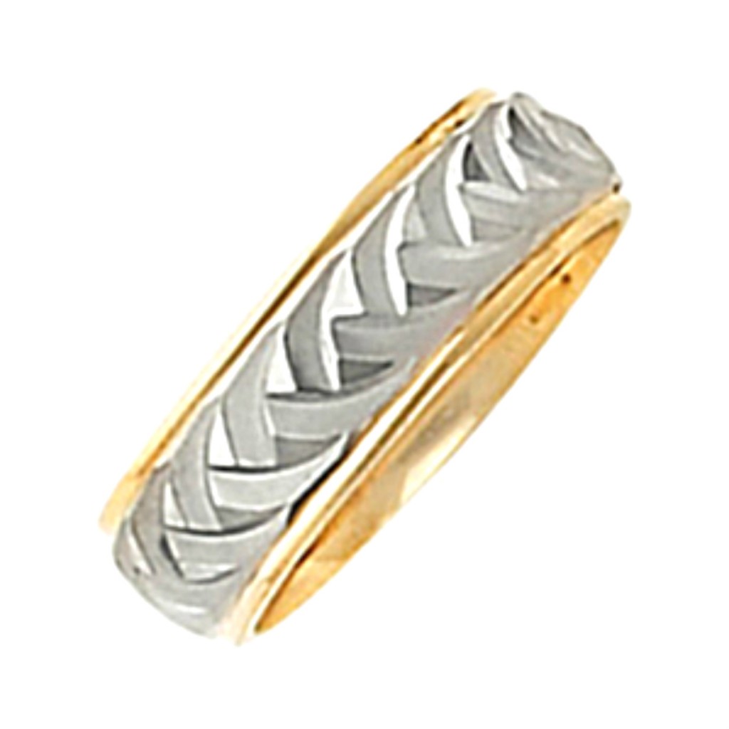 Two-Tone 6mm Weaved Desing Band, 14k White And Yellow Gold
