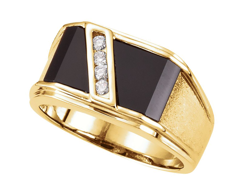 Men's 4-Stone Diamond and Onyx Ring, 14k Yellow Gold. 