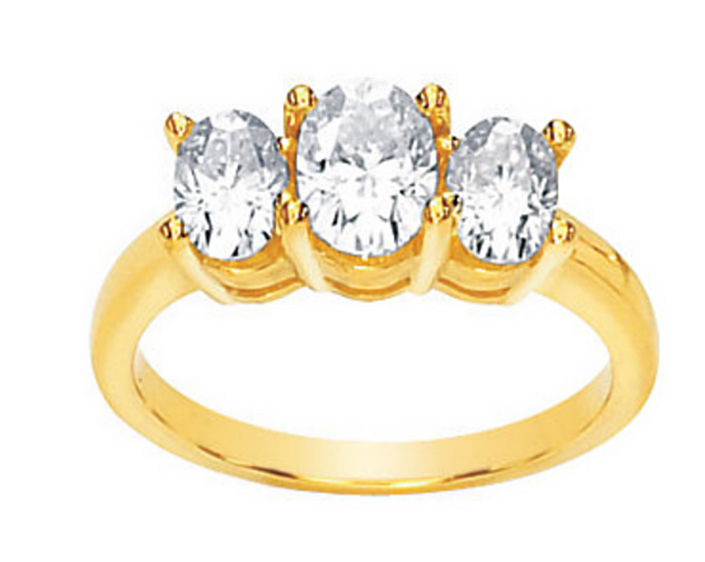 Charles & Colvard 3 stone moissanite 14k yellow gold ring