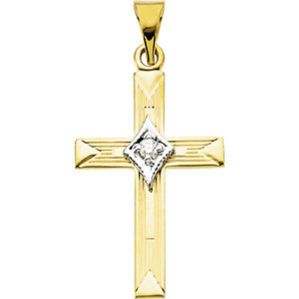 14k yellow gold diamond cross pendant.