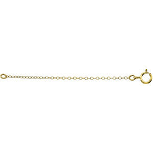  14k yellow gold extender-safety chain is 1.04 millimeters wide and 2.25 inches long.