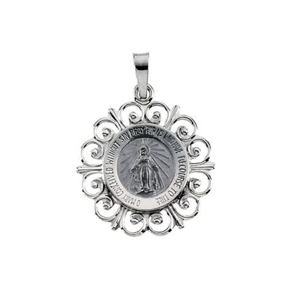 14k White Gold Round Miraculous Medal (20x18 MM).