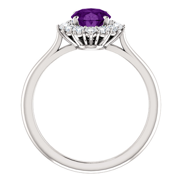 Amethyst and diamond halo ring