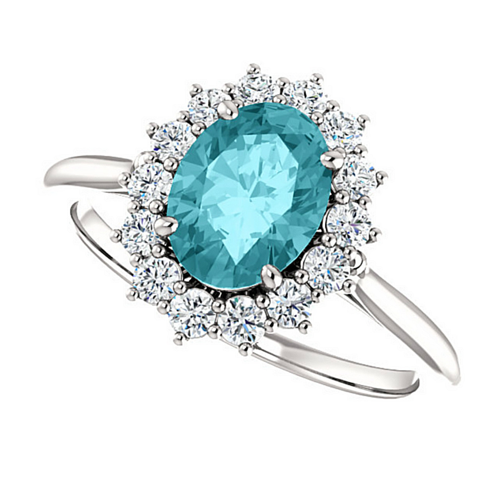 Aquamarine and Diamond Halo Birthstone Ring