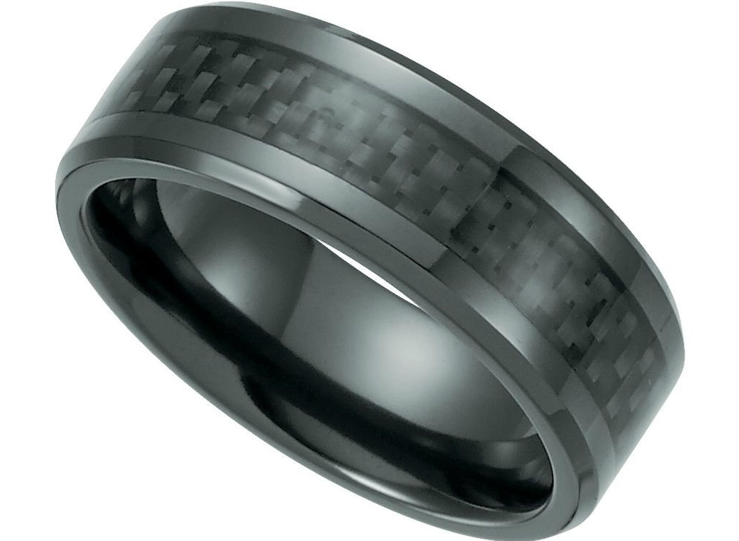 Black Titanium and Black Fiber Inlay 8mm Comfort Fit Ring