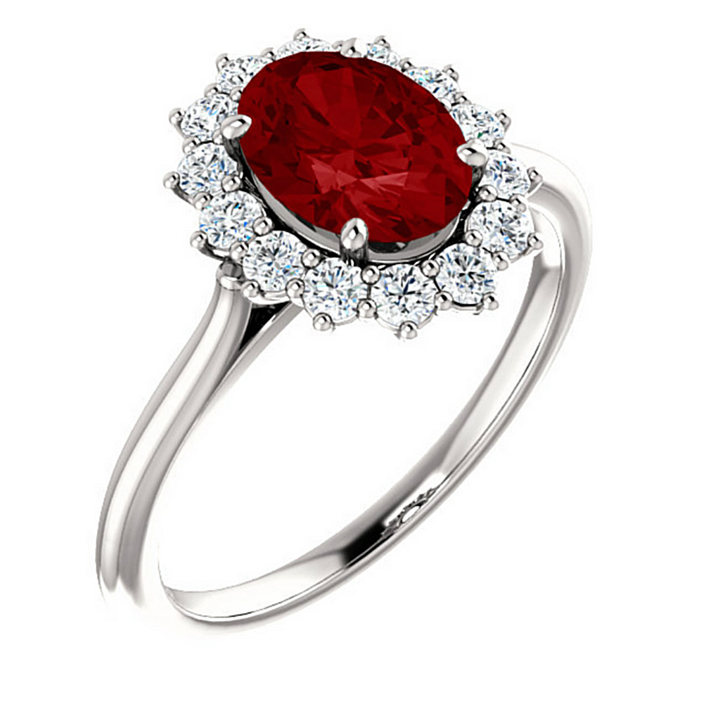 Ruby and Diamond Halo 14k White Gold Ring