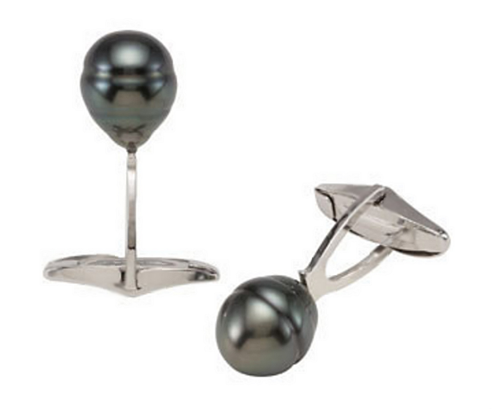 Tahitian Pearl cuff links with sterling silver whale back clasps. 