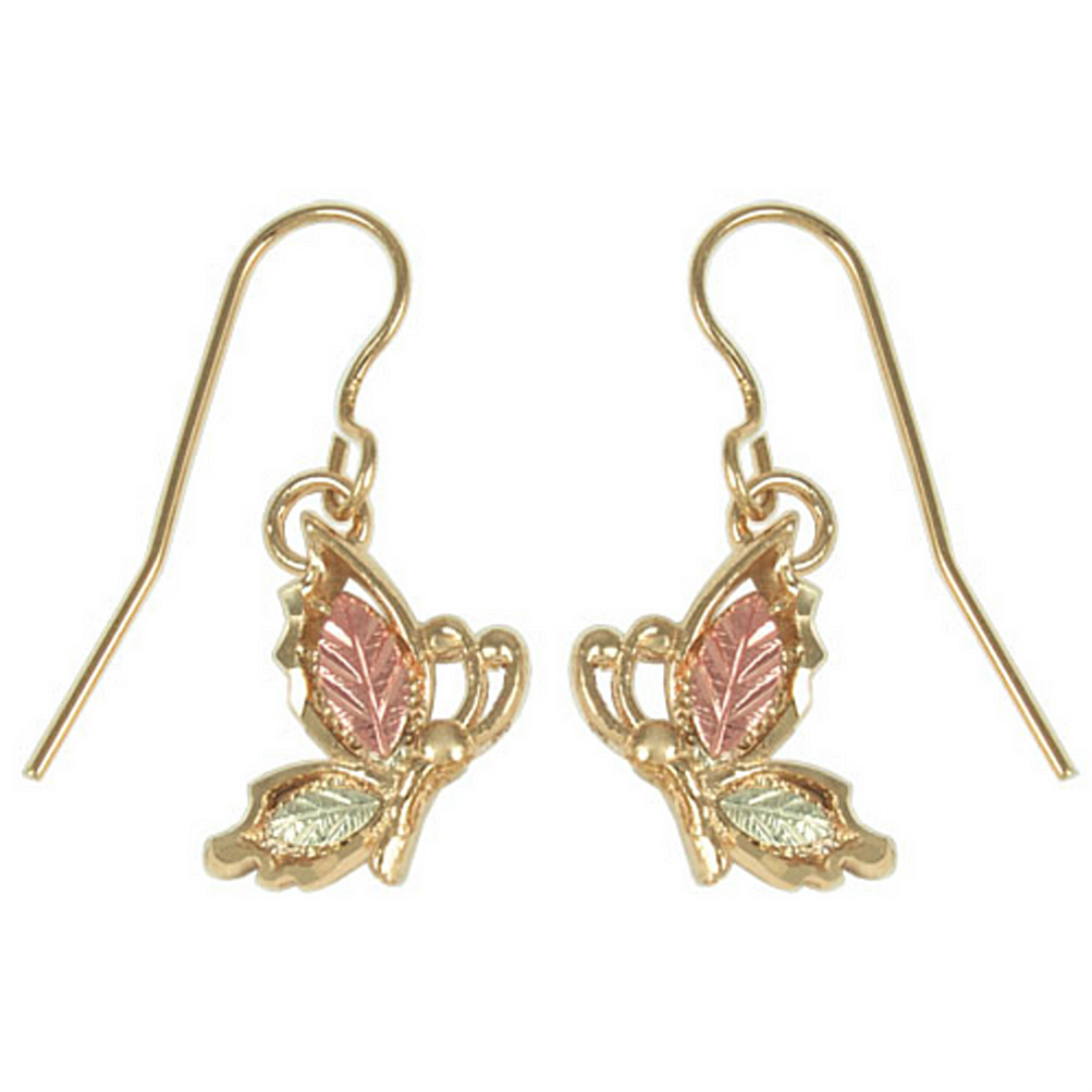 10k Yellow Gold Butterfly Earrings in Black Hills Gold. 