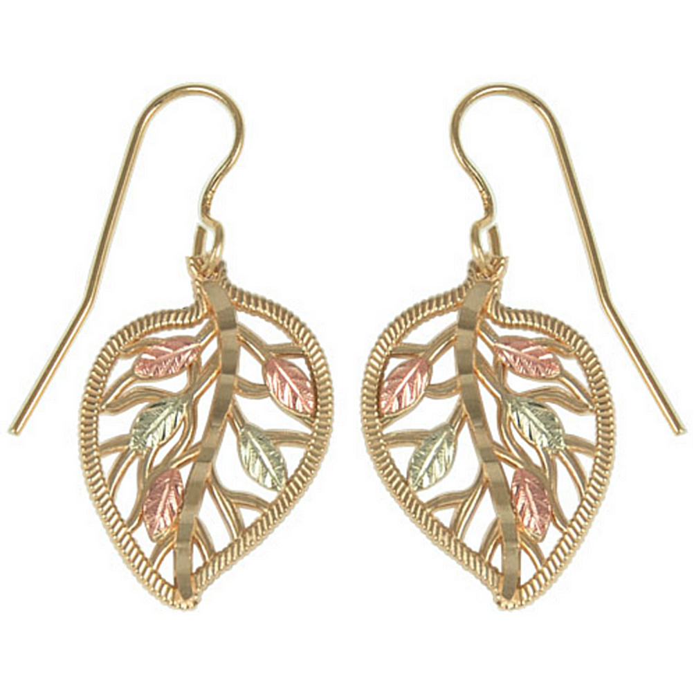10k yellow gold filigree earrings in Black Hills Gold Motif.