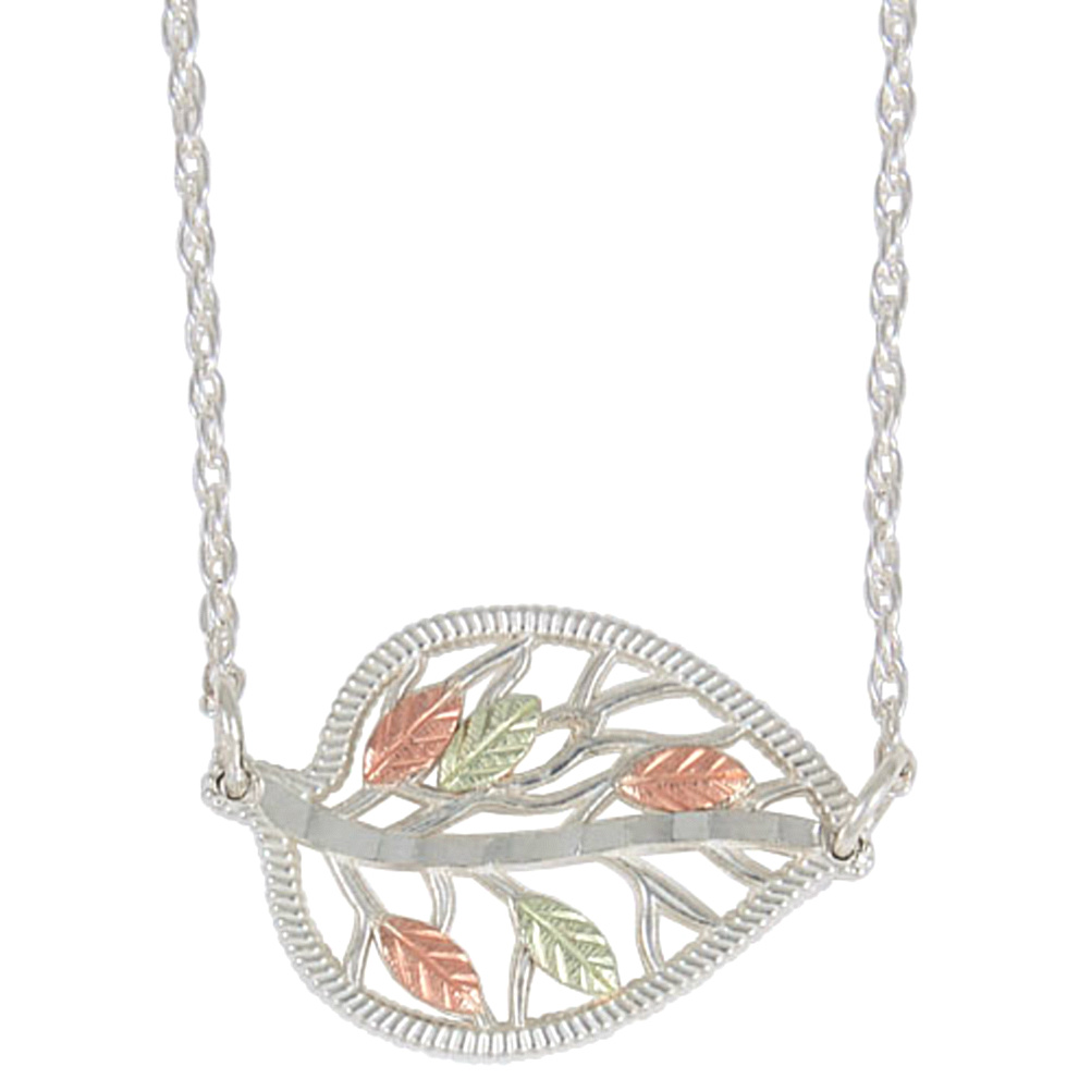 filigree-leaf-necklace-in-sterling-silver-12k-rose-gold-12k-green-gold-3606-gs-1003 Filigree leaf necklace in sterling silver, 12k rose gold and 12k green gold hand-crafted leaves.