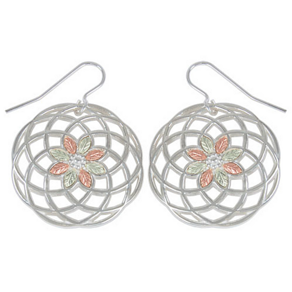 Sterling Silver Round Swirl Earrings in Black Hills Gold Motif