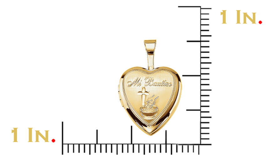 Girl's 14k Yellow Gold Plated Sterling Silver 'Mi Bautizo' Latin Cross Heart Locket Pendant.