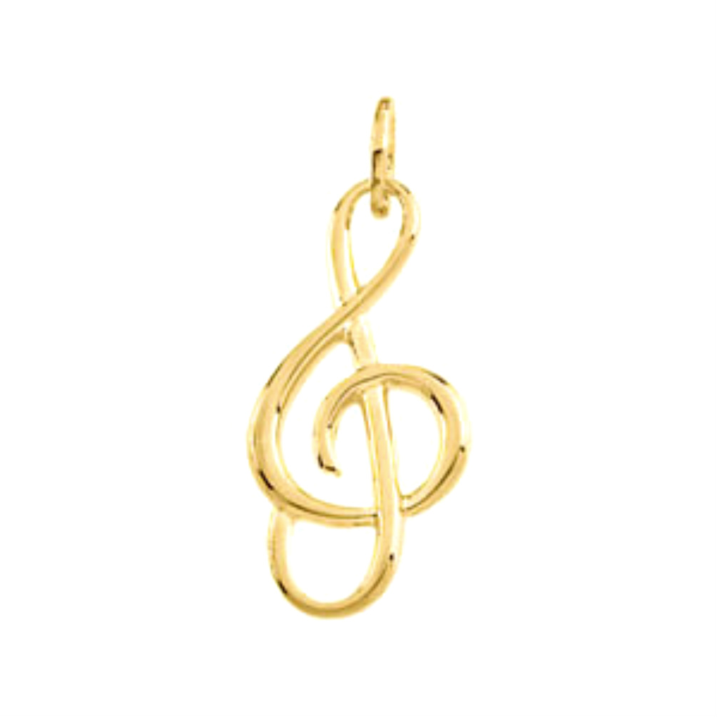 14k Yellow Gold Treble Clef Charm - Pendant. 