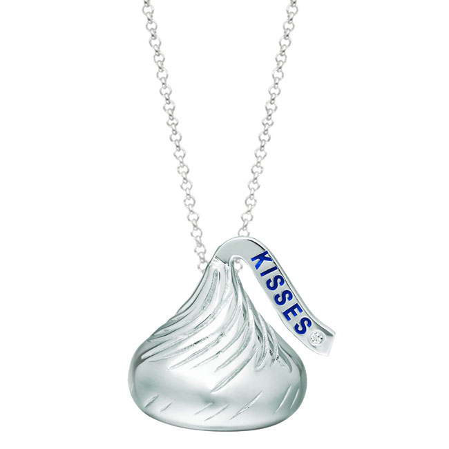 Hershey's Kiss Diamond Pendant Rhodium Plate Sterling Silver Pendant Necklace; On Sale Now