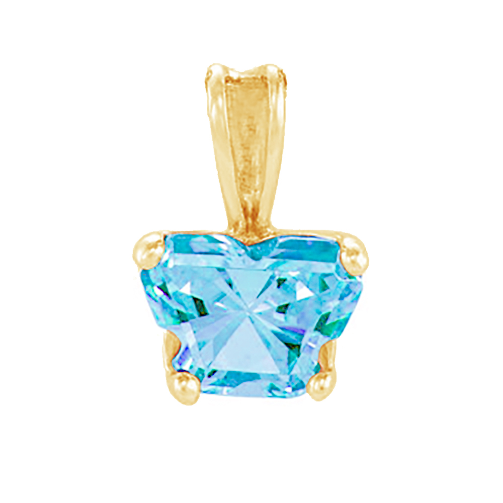 Girl's Bfly Light Blue Cubic Zirconia 10k Yellow Gold Pendant