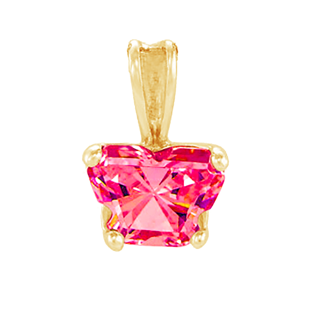 Girl's Bfly Pink Cubic Zirconia 10k Yellow Gold Pendant