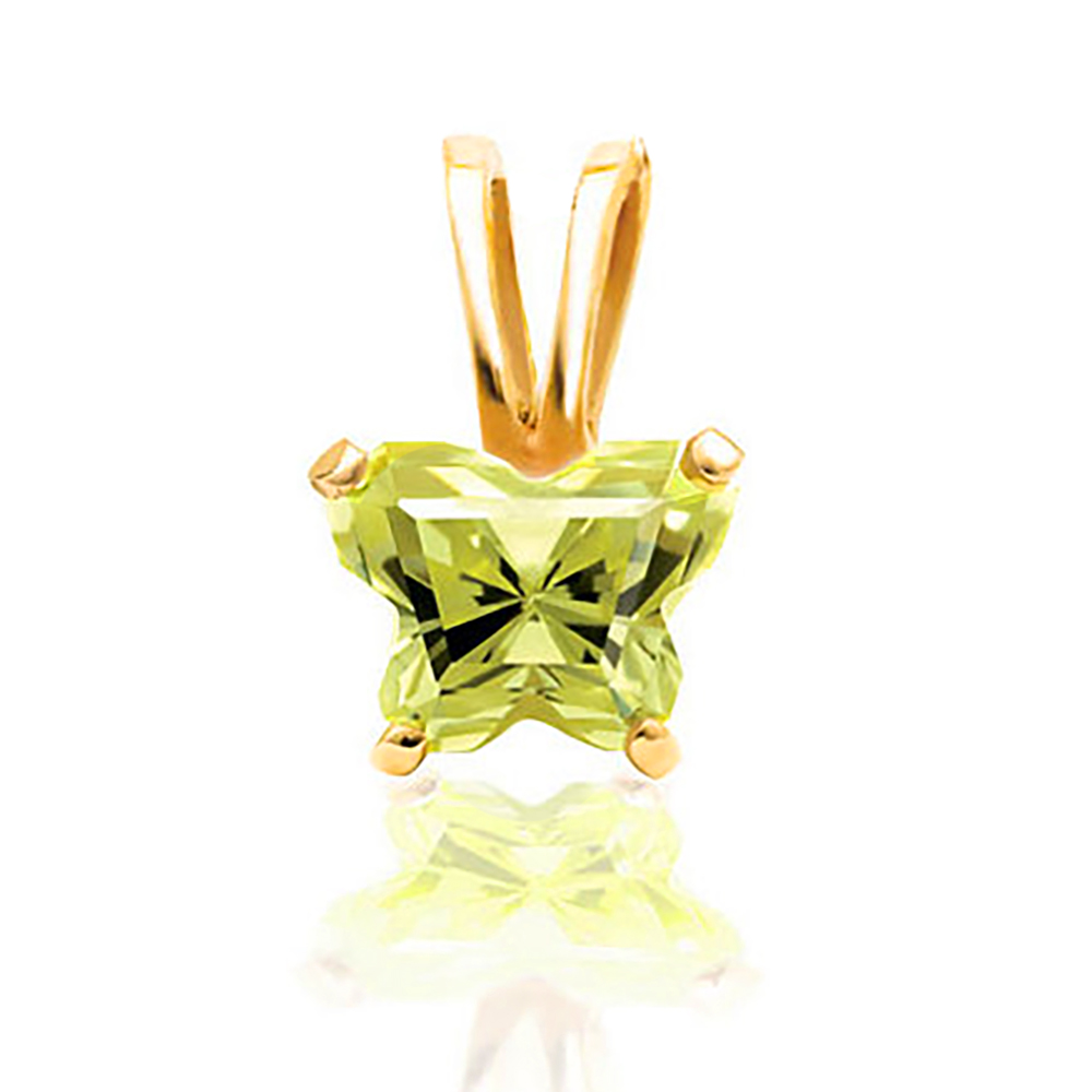 Girl's Bfly Lime Cubic Zirconia 14k Yellow Gold Pendant