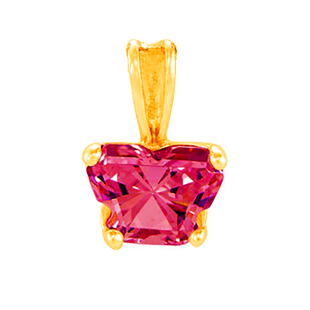 Girl's Bfly Fuchsia Cubic Zirconia 14k Yellow Gold Pendant