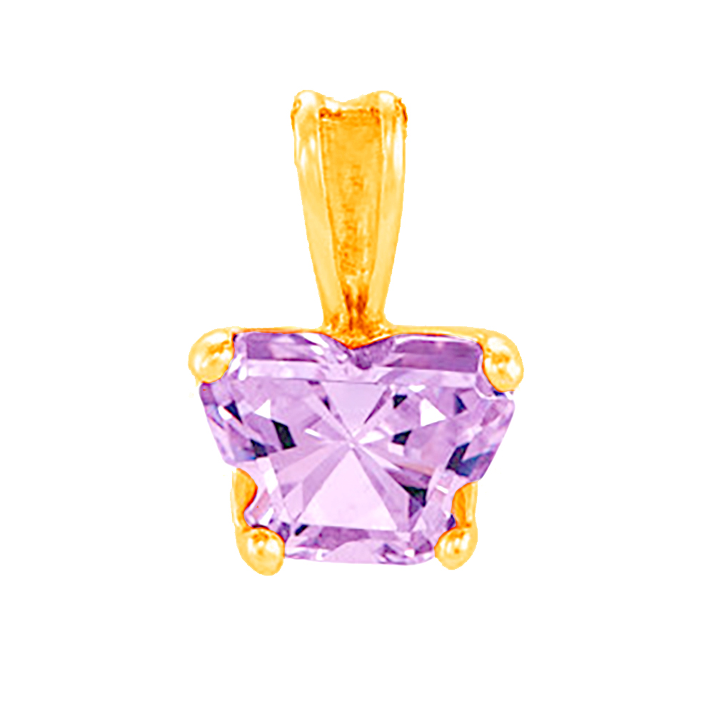 Girl's Bfly Light Purple Cubic Zirconia 14k Yellow Gold Pendant