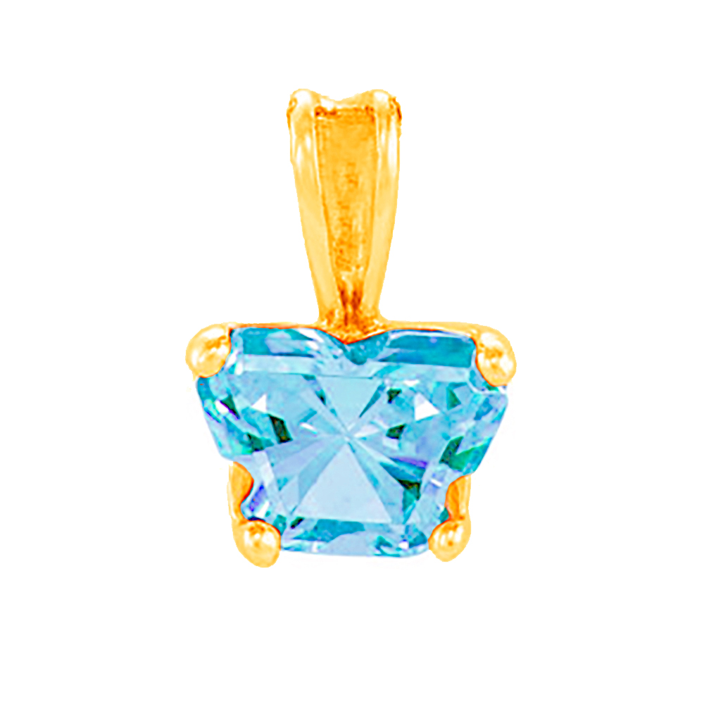 Girl's Bfly Light Blue Cubic Zirconia 14k Yellow Gold Pendant