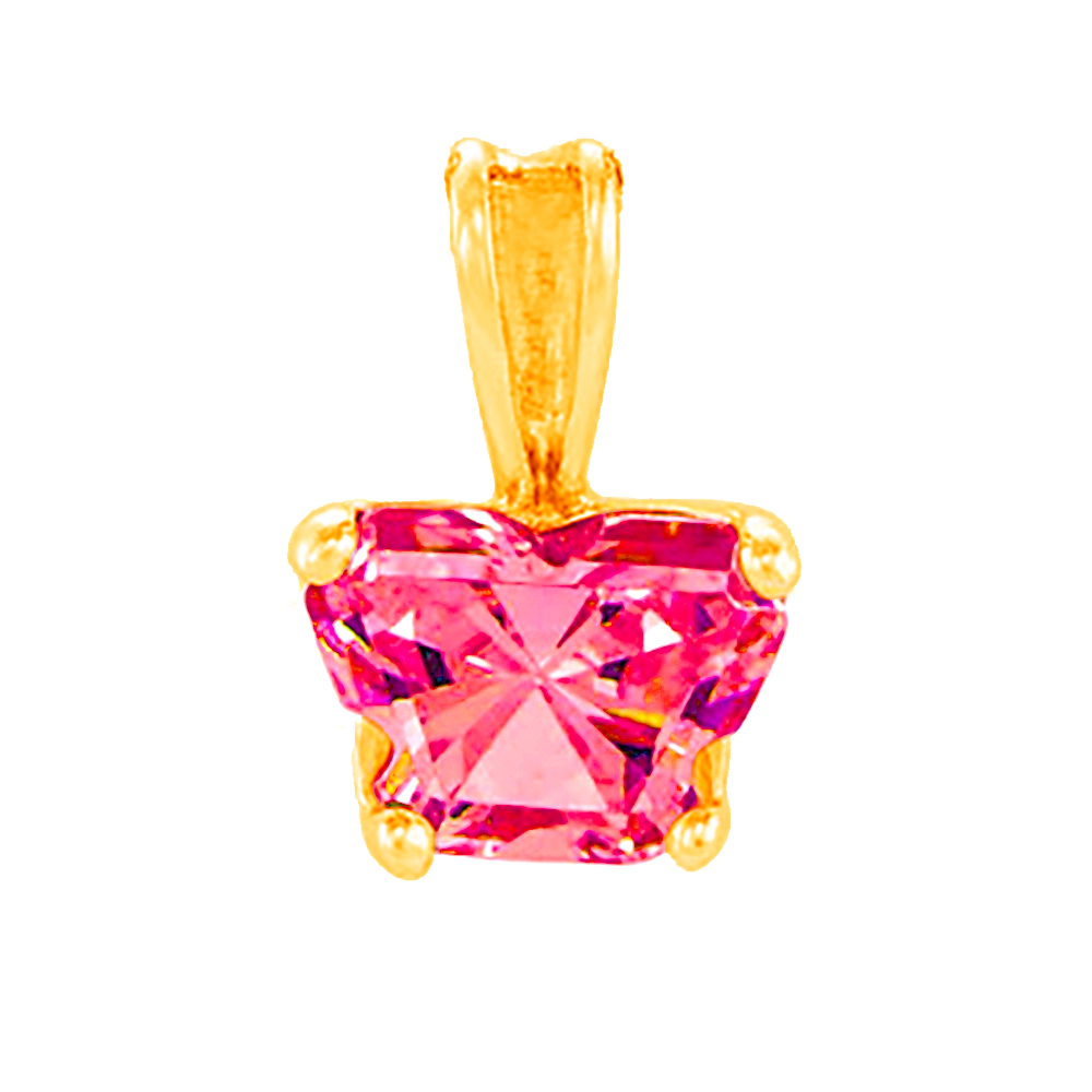 Girl's Bfly Pink Cubic Zirconia 14k Yellow Gold Pendant