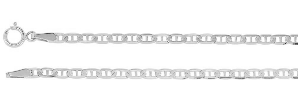 2.25mm 14k White Gold Anchor Chain Bracelet is 7 Inches in Length. 