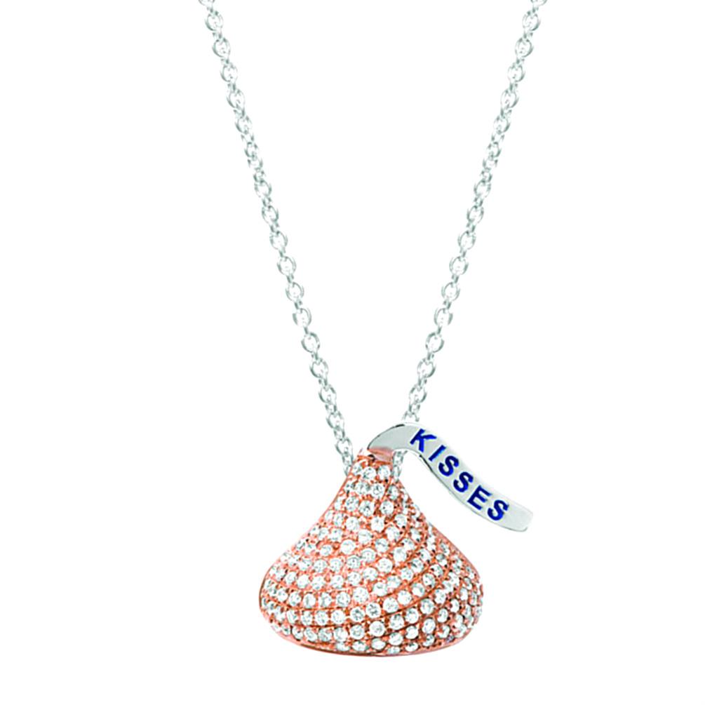 Hershey's Kiss Diamond .50 Cttw Rhodium Plate 14k Rose Gold Pendant Necklace, 20"