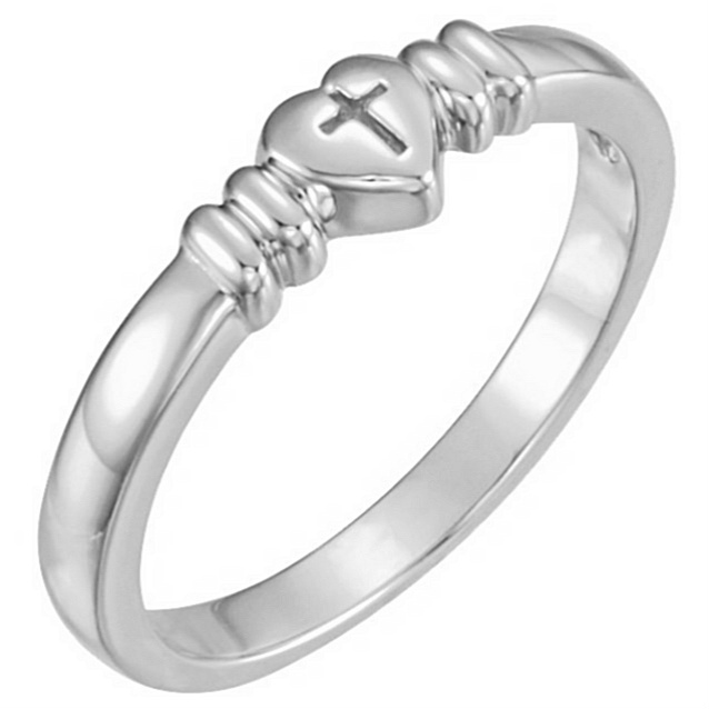 Cross Chastity with Heart Ring,5.25mm Rhodium Plate, 14kt White. 