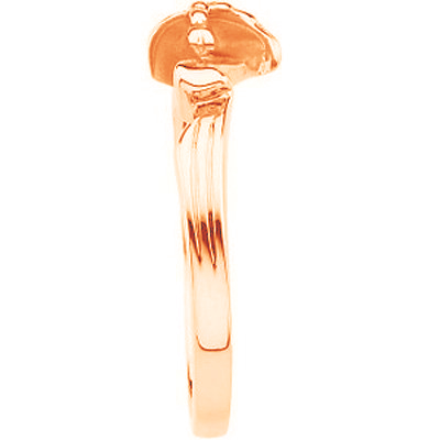 Side view of 14k rose gold 'The Gift Wrapped Heart'' chastity ring. 